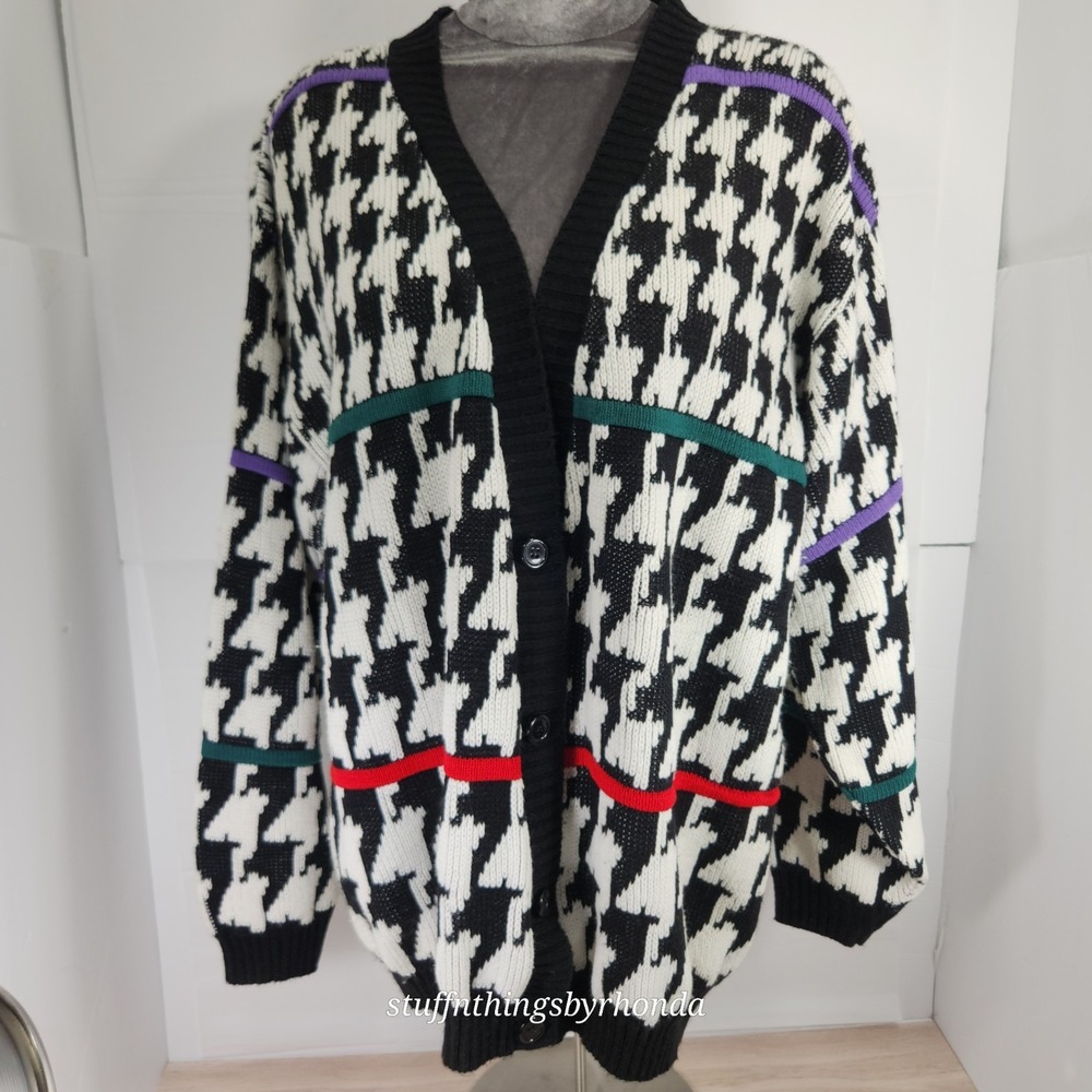 Vintage Cabin Creek Cardigan Sweater Houndstooth Women's Size Medium Acrylic
